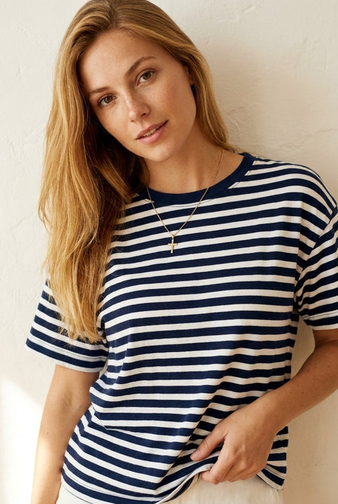Conjunto Sevilla marinero mujer camiseta rayas pantalón palazzo blanco ONVALERY